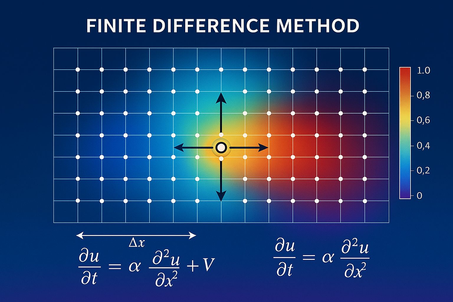 Finite Difference Method Visualization with Grid and Gradients