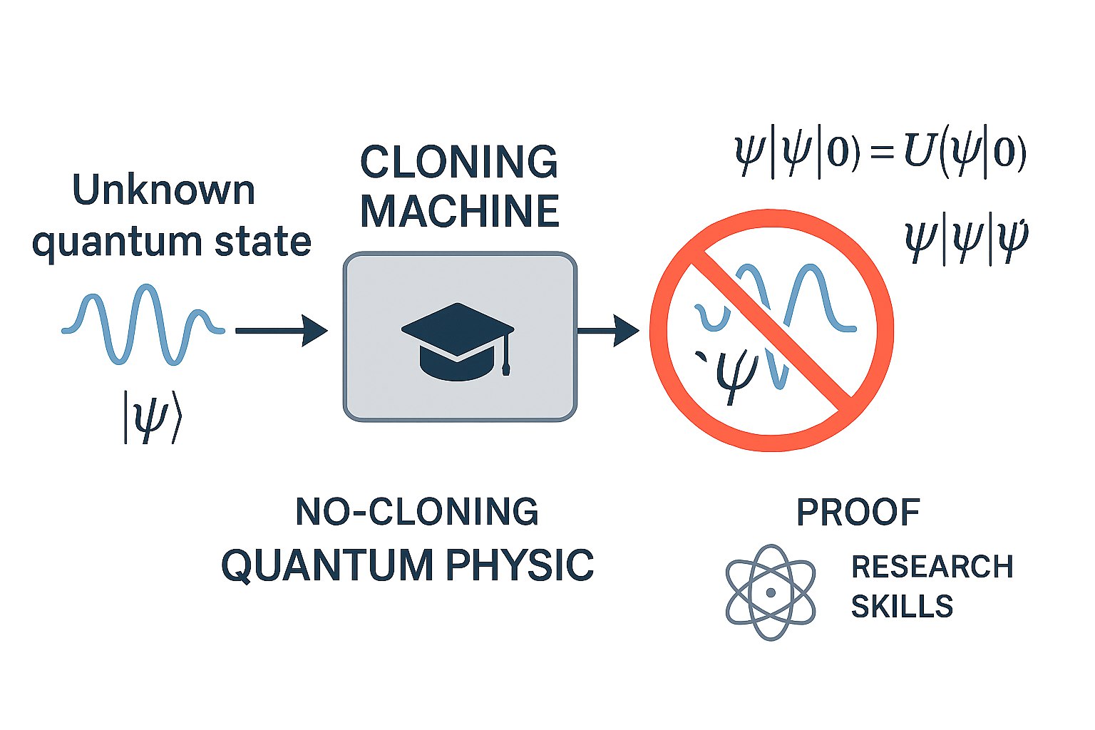 No-cloning theorem visualization showing impossibility of copying quantum states