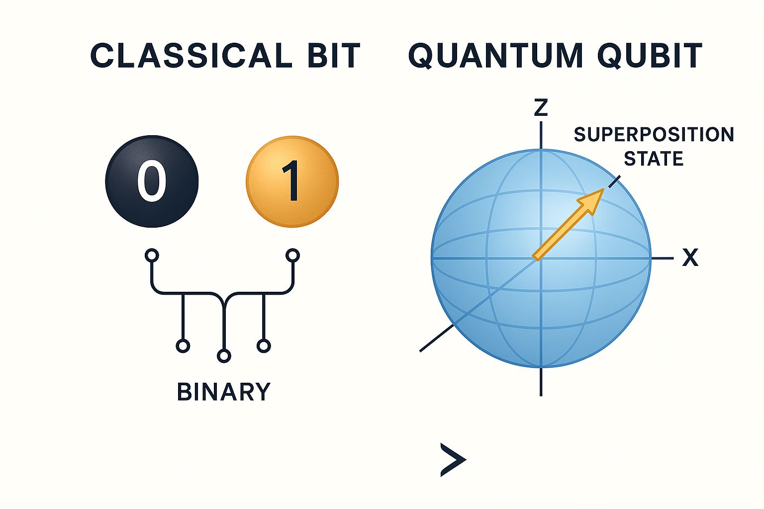 Comparison between classical bits and quantum qubits