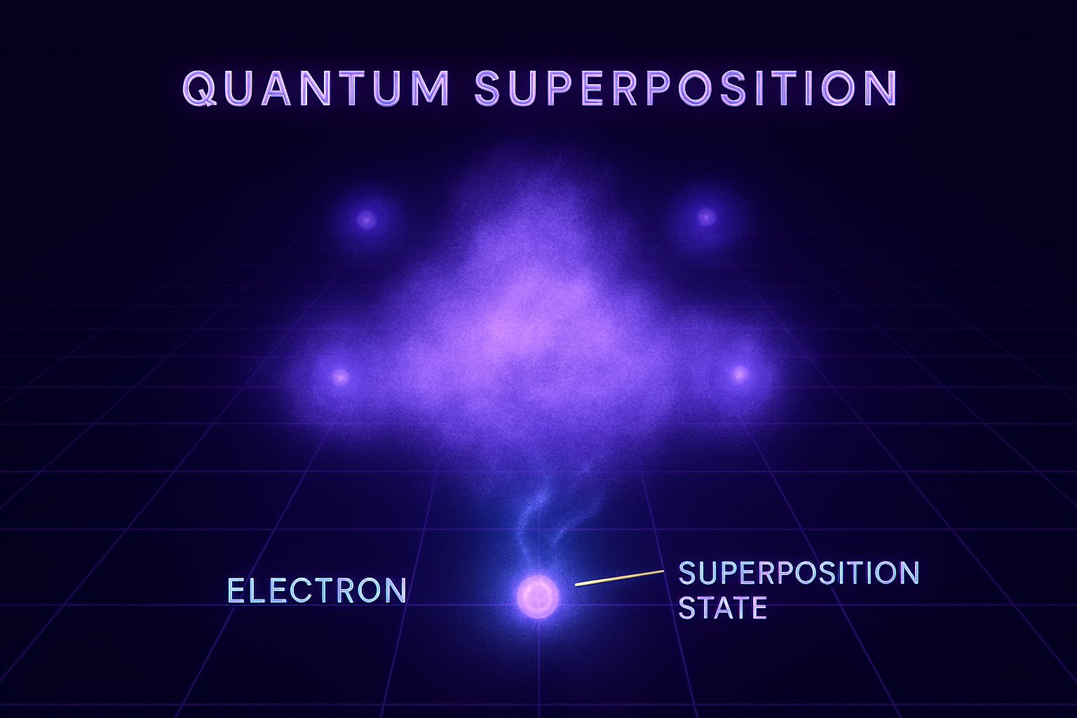 Quantum superposition visualization showing multiple states simultaneously
